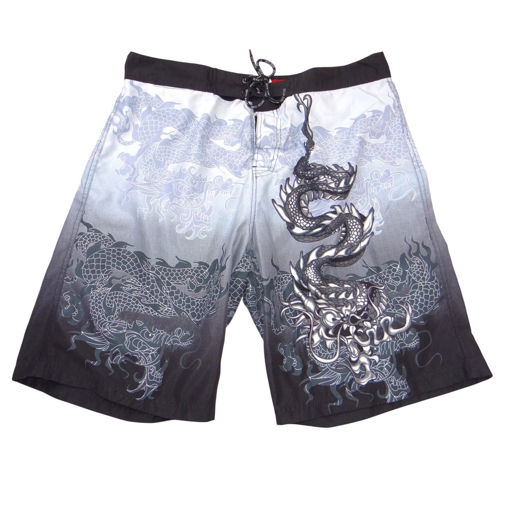 JNCO Jeans Mens Dragon Graphic Board Shorts Grey Black Y2K Skate Swim‎ Trunks 36